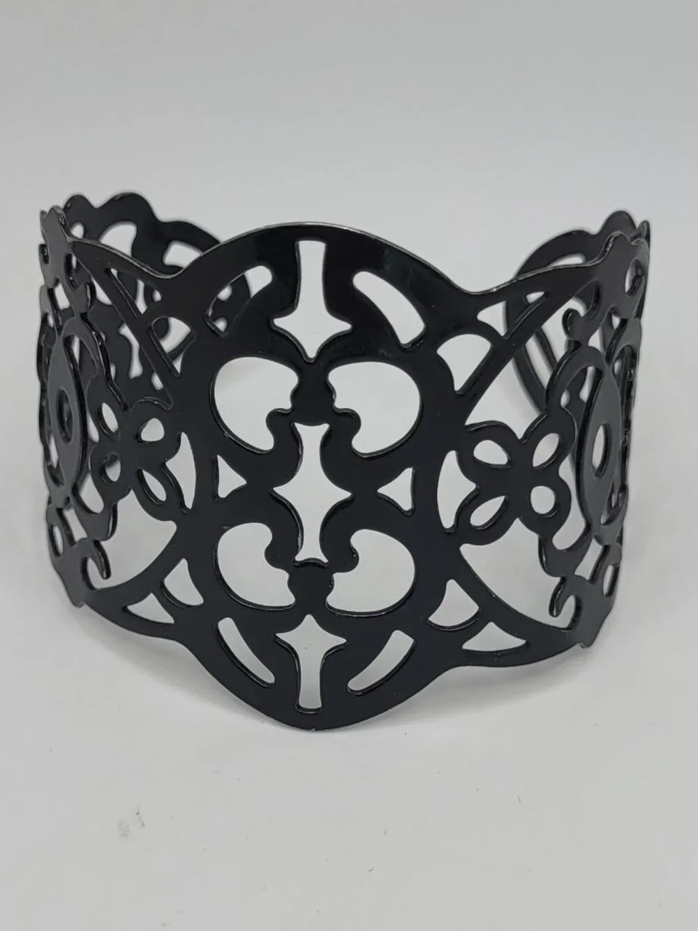 Black Enamel Adjustable Open Work Cuff Bracelet